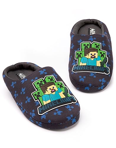 Minecraft Hausschuhe für Jungen | Kinder Blau Marineblau Schwarz Pailletten Creeper Zombie Jungen Hausschuhe | Kinder & Jugendliche von Minecraft