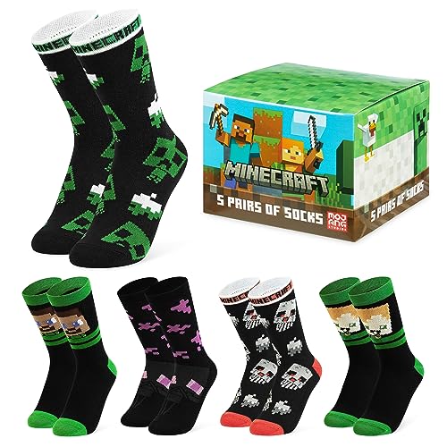 Minecraft Socken Kinder, Creeper Kinder Socken Set, Socken für Jungen (Schwarz/Mehrfarbig, 37-40) von Minecraft