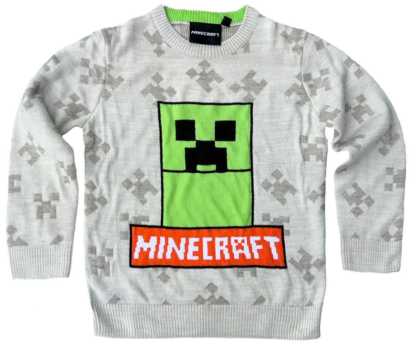 Minecraft Strickpullover MINECRAFT Kinder Pullover Pulli für Jungen + Mädchen in grau oder grün Gr. 116 128 134 140 152 für 6 8 9 10 12 Jahre von Minecraft