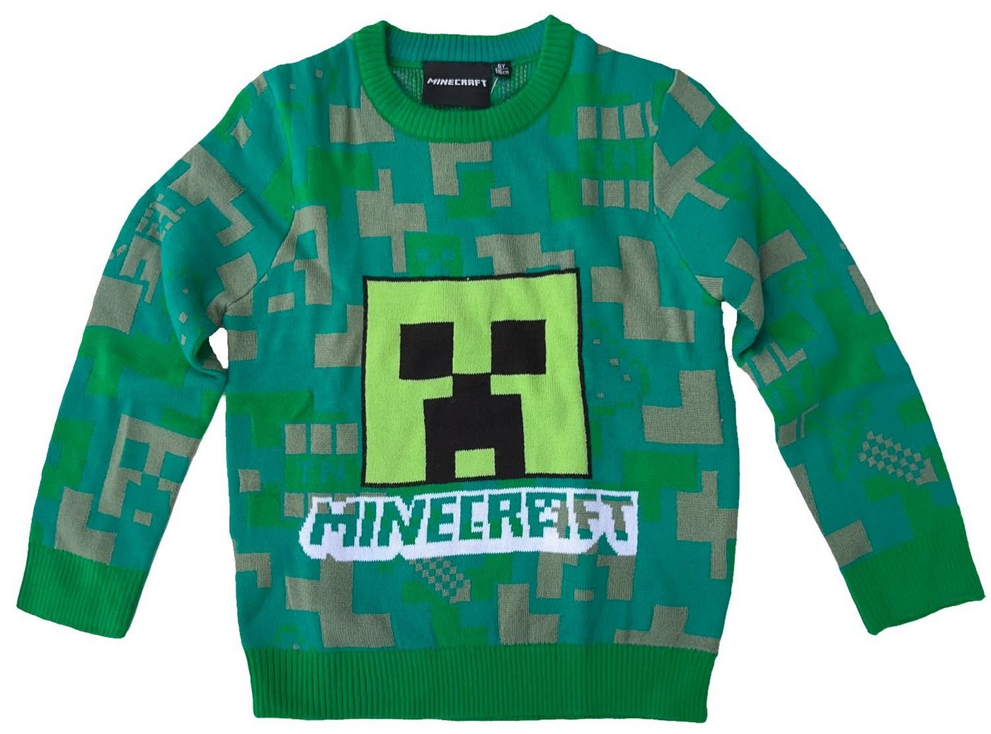 Minecraft Strickpullover MINECRAFT Kinder Pullover Pulli für Jungen + Mädchen in grau oder grün Gr. 116 128 134 140 152 für 6 8 9 10 12 Jahre von Minecraft