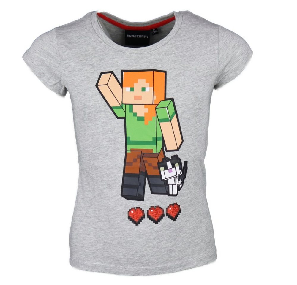 Minecraft T-Shirt Minecraft Alex Kinder Mädchen kurzarm Shirt Gr. 104 bis 128, Rot oder Grau von Minecraft