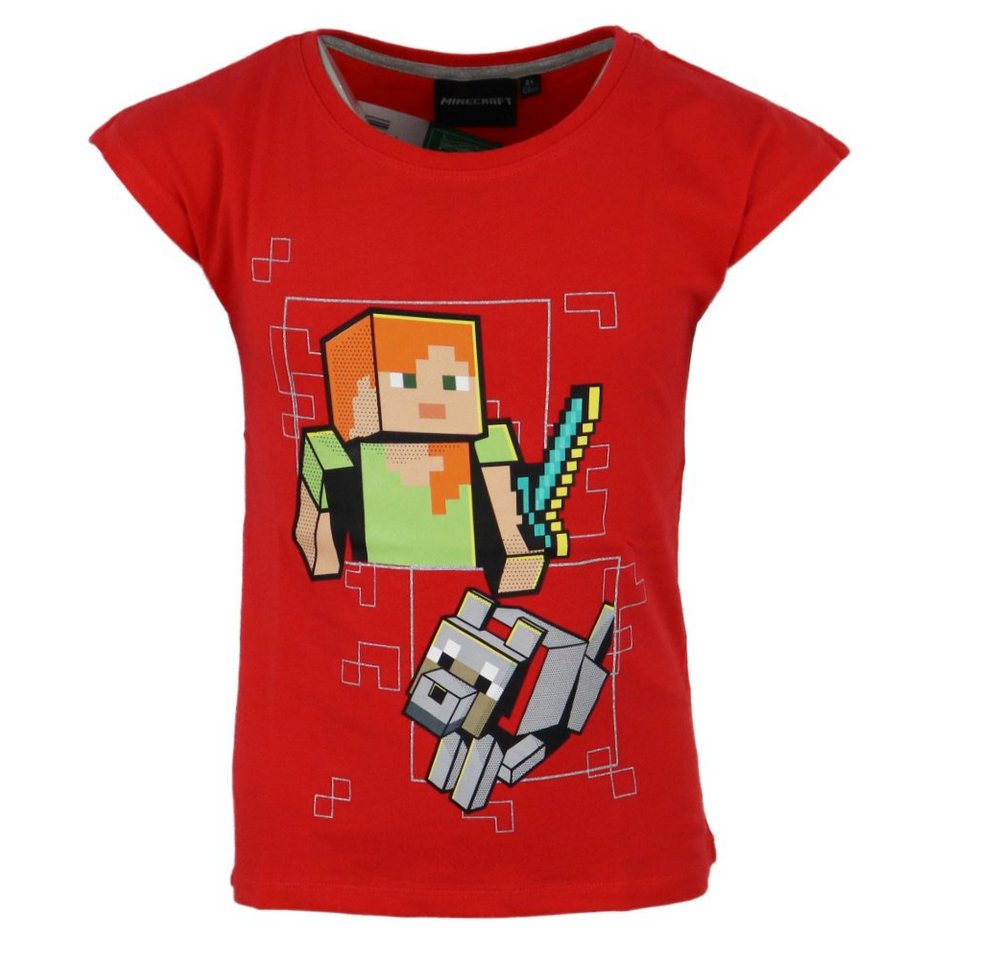 Minecraft T-Shirt Minecraft Alex Kinder Mädchen kurzarm Shirt Gr. 104 bis 128, Rot oder Grau von Minecraft