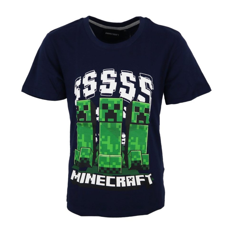 Minecraft T-Shirt Minecraft Creeper Kinder Jungen kurzarm Shirt Gr. 116 bis 152, 100% Baumwolle, Dunkelblau von Minecraft
