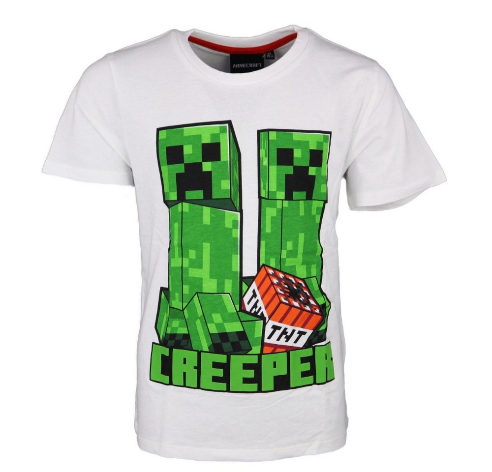 Minecraft T-Shirt Minecraft Creeper Kinder kurzarm Shirt Gr. 116 bis 152, 100% Baumwolle, Weiß von Minecraft