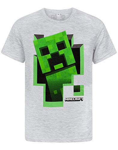 Minecraft Jungen T-Shirt Grün Creeper Kinder Grau Kurzarm Mojang Top 7-8 Jahre von Minecraft