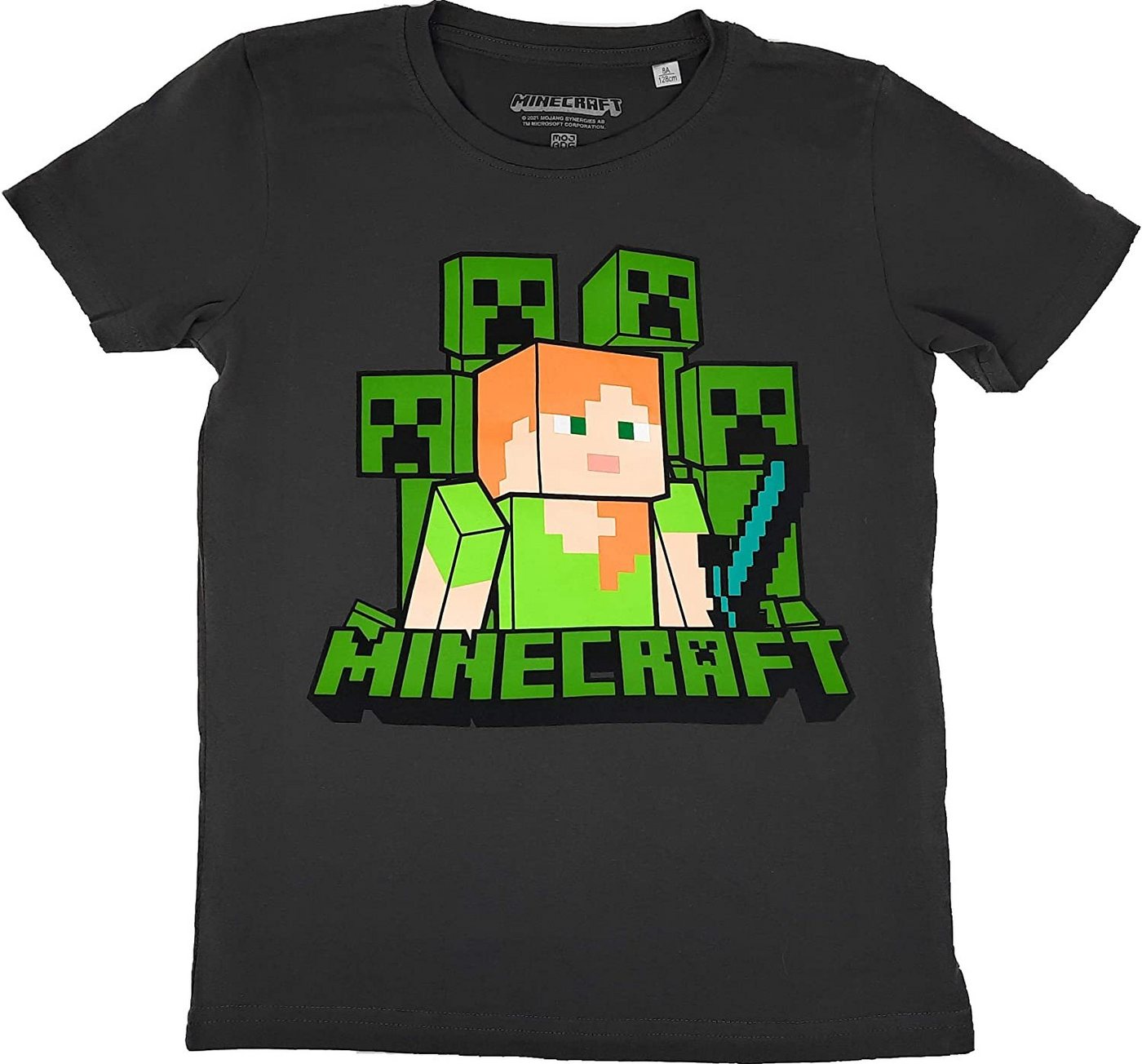 Minecraft T-Shirt MINECRAFT Kinder T-Shirt dunkelgrau Alex Gr.128 140 152 Jungen und Mädchen Gr. 8 10 12 Jahre von Minecraft