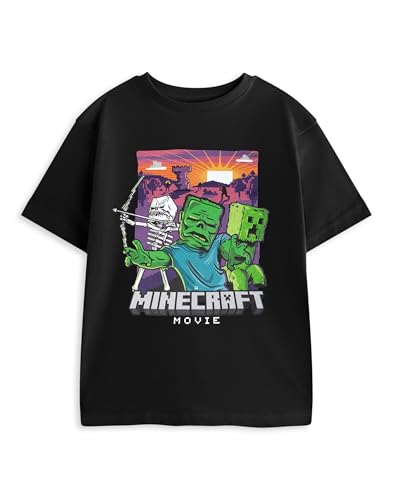 Minecraft Zombie Skeleton Creeper Kinder T-Shirt | Schwarzes Grafik-T-Shirt für Jungen | Kurzarm-Freizeitoberteil mit Rundhalsausschnitt Film-orientierte Kleidung – 7–8 Jahre von Minecraft