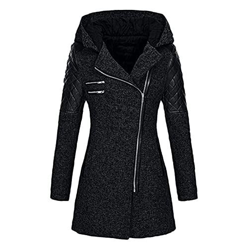 Mäntel Damen Warme Jacke Parka Wintermantel Kapuzenjacke Lang Übergangsmantel Mode Warme Wollmantel Lange Mantel Outwear Winterjacke Softshelljacke Wollmantel von Minenany