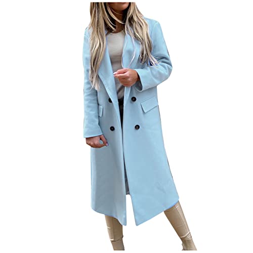 Mantel Damen Winterparka Knopfleiste Zweireihig Wintermantel Elegant Klassischer Trenchcoat Wollmantel mit Revers-Kragen Warme Langer Übergangsmantel von Minenany