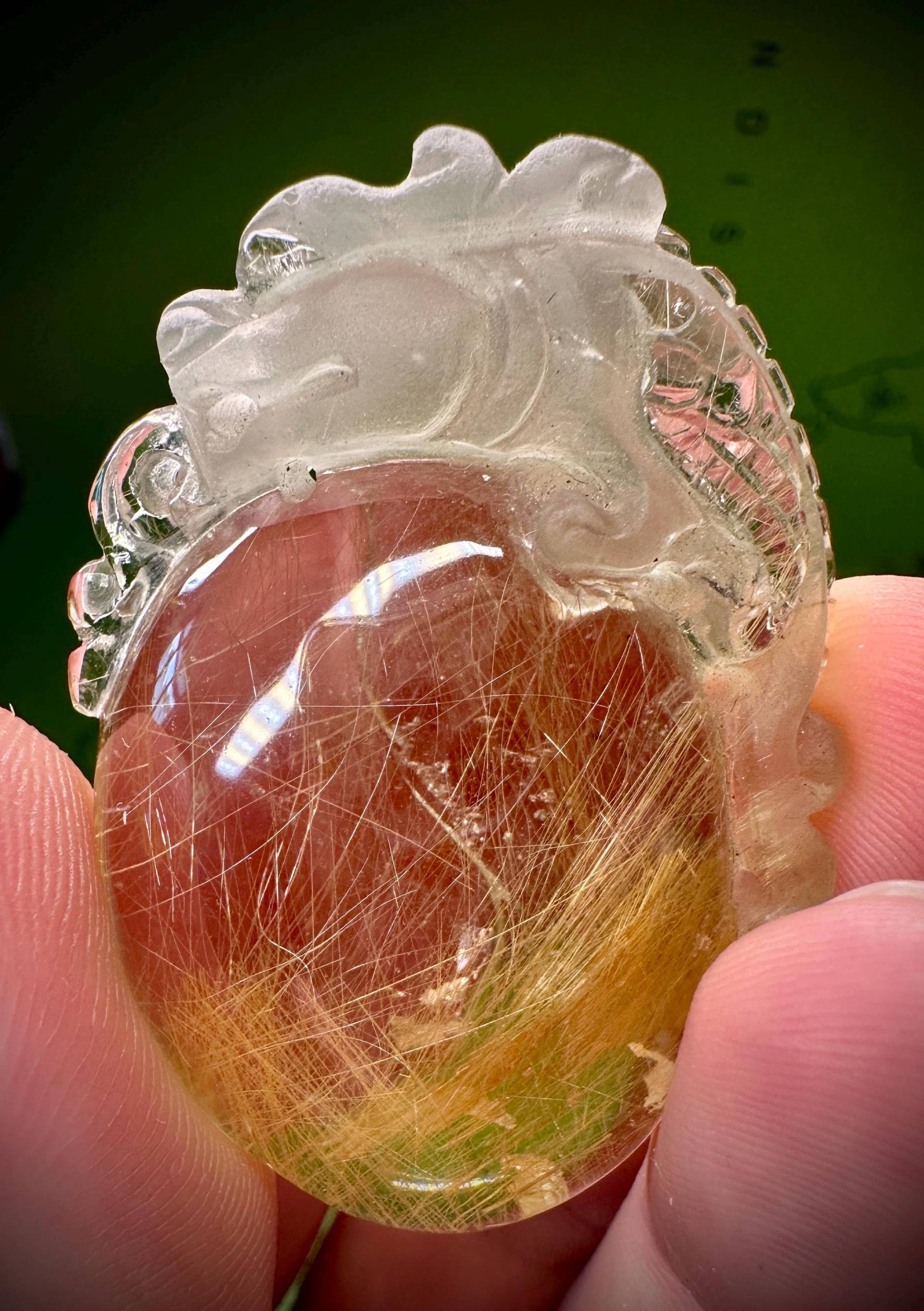 Goldrutil/Rutilquarz Rutil Quarz Schnitzerei Gemme Figur | Drache, Anhänger Edelstein Kristall Mineralien Schmuck von MineralienVitrine2