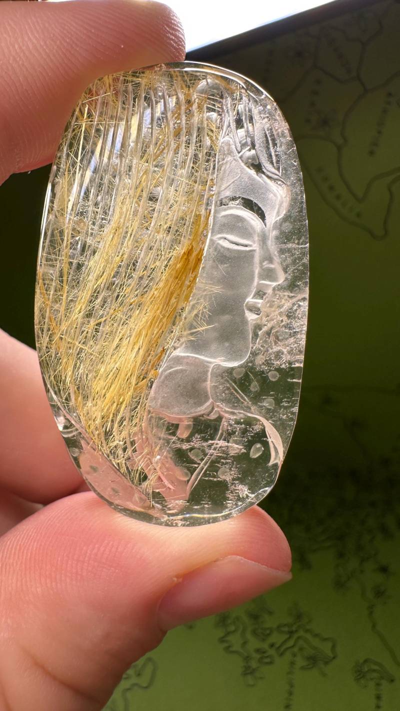 Goldrutil/Rutilquarz Rutil Quarz Schnitzerei Gemme Figur | Frau, Anhänger Edelstein Kristall Mineralien Schmuck von MineralienVitrine2