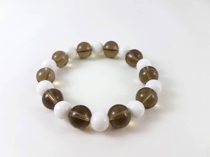 Rauchquarz Armband, Howlith Herren Damen Edelstein Stretch Mala Stapelarmband, Erdung Und Schutzenergie von MineralsSouvenirs