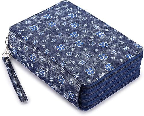 Miners2000 Federmäppchen mit 200 Fächern – Deluxe-Federmäppchen aus PU-Leder mit abnehmbarem Griff, große Stiftebox für Buntstifte, Aquarellstifte, Weißer Marmor, Box, Deluxe, tragbar (Blue) von Miners2000