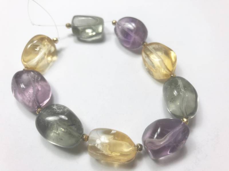 8" Top Grade Klobige Offene Tumble Geformt Citrin, Amethys & Grün Amethyst Perlen Strang 8" Top Grade Klobige Offene Tumble Geformt Citrin, Amethys & Grün Amethyst Perlen Strang von Mines2Markets