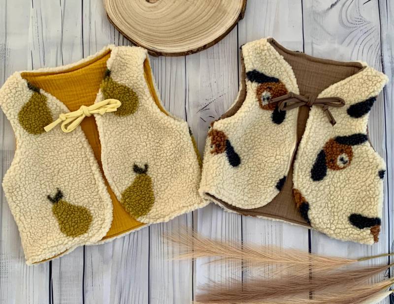 Teddyweste | Kinderweste Weste Für Kinder Fellweste Birne Hund Warme Geburtstagsgeschenk Taufgeschenk Weihnachten von MinesTextildesign