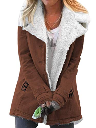 Damen Winterjacke Warm Verdicken Mantel Mit Plüsch Wintermantel Lange Daunenjacke Jacke Outwear Winter Warm Trenchcoat mit Tasche Braun 40 von Minetom