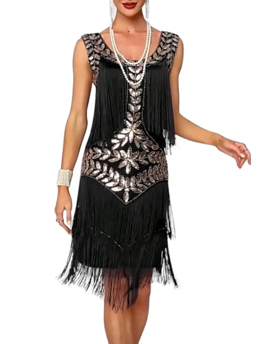 Minetom 1920S Kleid Damen Pailletten Flapper Kleid Ärmellos Gatsby Motto Cocktailkleid Abendkleid Partykleid Fransenkleid C Schwarz XL von Minetom