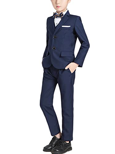 Minetom 2-teiliges Jungen Festlichen Anzug Set Kinder Blazer und Hosen und Fliege Outfit Freizeitkleidung Hochzeit Passt B Blau 120 von Minetom