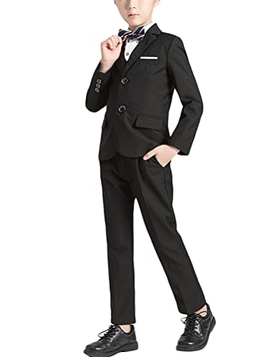 Minetom 2-teiliges Jungen Festlichen Anzug Set Kinder Blazer und Hosen und Fliege Outfit Freizeitkleidung Hochzeit Passt B Schwarz 160 von Minetom