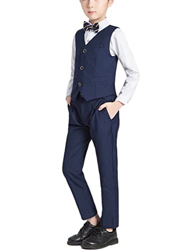 Minetom 2-teiliges Kinder Anzug Set Jungen Festival Weste und Hose und Fliege Outfit Hochzeit Passt C Blau 140 von Minetom