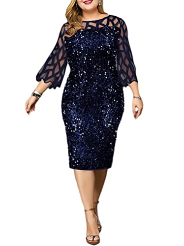 Minetom Abendkleid Damen Große Größen Pailletten Glitzer Elegant Kleid 3/4 Ärmel Knielang Festlich Hochzeit Kleider A Blau 3XL Minetom Abendkleid Damen Große Größen Pailletten Glitzer Elegant Kleid 3/4 Ärmel Knielang Festlich Hochzeit Kleider A Blau 3XL von Minetom