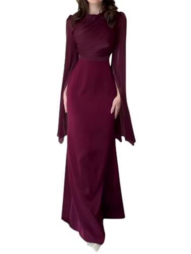Minetom Abendkleider Damen Elegant Lange Kleider Hochzeit Brautjunferkleid Partykleid Ballkleid Langarm Maxikleid Cocktailkleid A Rot M von Minetom