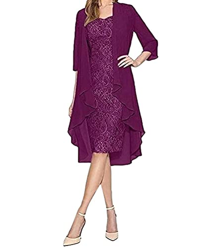 Minetom Abendkleider Damen Spitzenkleid Cocktailkleid Festliche Brautjungfernkleider Für Hochzeit Knielang Ärmellos Damenkleider Tüll Boleros C1 Violett 44 von Minetom