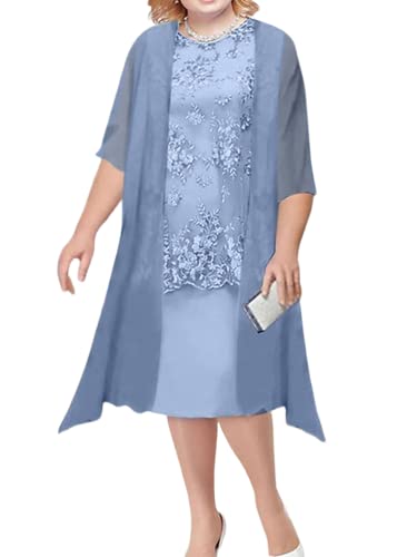 Minetom Abendkleider Damen Spitzenkleid Cocktailkleid Festliche Brautjungfernkleider Für Hochzeit Knielang Abendkleider Spitzen Ärmellos Damenkleider Tüll Boleros D Blau XXL von Minetom