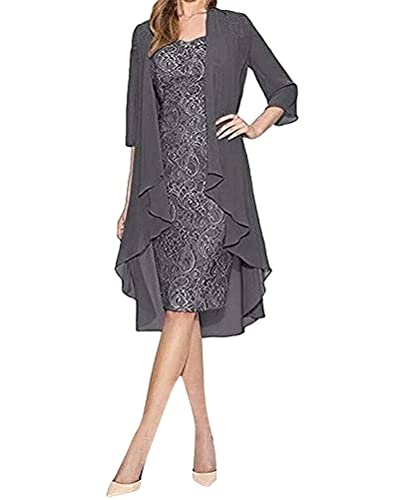Minetom Abendkleider Damen Spitzenkleid Cocktailkleid Festliche Brautjungfernkleider Für Hochzeit Knielang Spitzen Ärmellos Tüll Boleros C1 Dunkelgrau 46 von Minetom