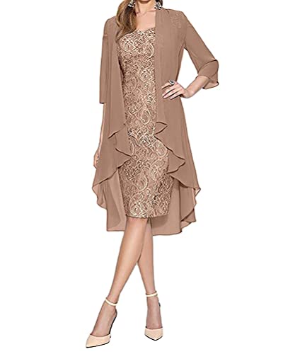 Minetom Abendkleider Damen Spitzenkleid Cocktailkleid Festliche Brautjungfernkleider Für Hochzeit Knielang Spitzen Ärmellos Tüll Boleros C1 Khaki 42 von Minetom