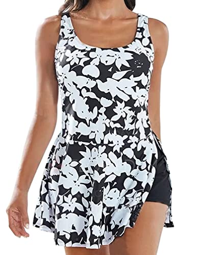 Minetom Badekleider Damen Große Größen Zweiteilige Push Up Sexy Bauchweg Sportlich Tankini Set Oberteil Bademode Beachwear Badeanzug D Weiß 3XL von Minetom