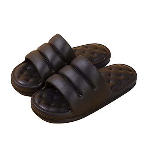 Minetom Badelatschen Herren Badeschlappen Damen Sandalen Sommer Hausschuhe Unisex rutschfest Badeschuhe Schlappen Home Slippers Gartenschuhe Pantoffeln Indoor D Schwarz 42/43 EU von Minetom