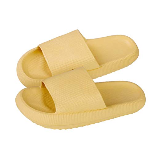 Minetom Badeschlappen Damen Herren Sandalen Sommer Unisex Badeschuhe Home Slippers Badelatschen Gartenschuhe rutschfest Pantoffeln Indoor Hausschuhe Schlappen Strand Sandale A Gelb 40/41 EU von Minetom