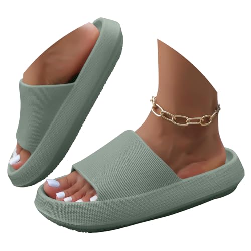Minetom Badeschuhe Herren Damen Slippers Wolke Schlappen Super Weich rutschfest Badelatschen Hausschuhe Sommer Pantoletten Badeschlappen Flip Flops A Grün 40/41 EU von Minetom