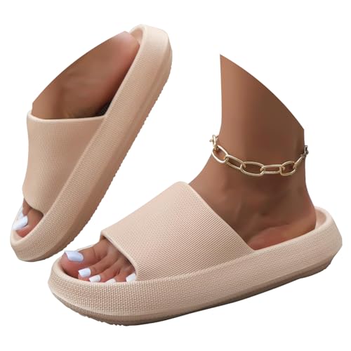 Minetom Badeschuhe Herren Damen Slippers Wolke Schlappen Super Weich rutschfest Badelatschen Hausschuhe Sommer Pantoletten Badeschlappen Flip Flops A Khaki 40/41 EU von Minetom