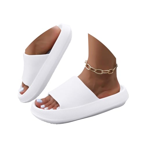 Minetom Badeschuhe Herren Damen Slippers Wolke Schlappen Super Weich rutschfest Badelatschen Hausschuhe Sommer Pantoletten Badeschlappen Flip Flops A Weiß 38/39 EU von Minetom