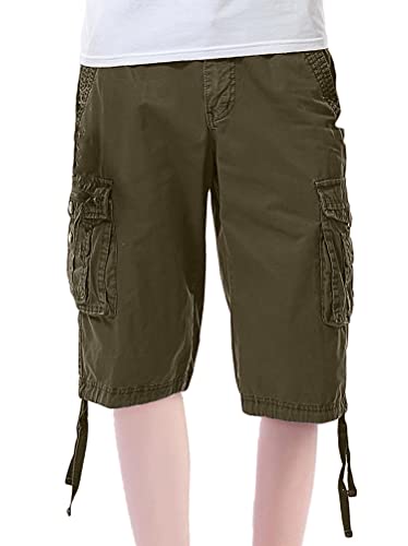 Minetom Bermuda Cargo Shorts Damen Knielang Sommer Kurze Hose Lose Stretch Boyfriend Tasche Sommerhose Sporthose Freizeithose Große Größen A Armeegrün XL von Minetom