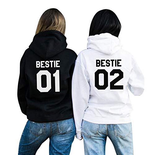 Minetom Best Friends Damen Sister Pullover Hoodie Für Zwei Mädchen Beste Freunde BFF Schwester Kapuzenpullover Sweatshirt Geschenk A Bestie Schwarz 01 36 von Minetom