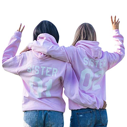 Minetom Best Friends Damen Sister Pullover Hoodie Für Zwei Mädchen Beste Freunde BFF Schwester Kapuzenpullover Sweatshirt Geschenk B Rosa 01 34 von Minetom