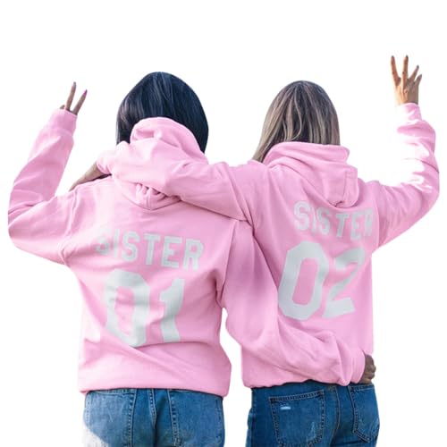 Minetom Best Friends Damen Sister Pullover Hoodie Für Zwei Mädchen Beste Freunde BFF Schwester Kapuzenpullover Sweatshirt Geschenk B Rosa 02 38 von Minetom