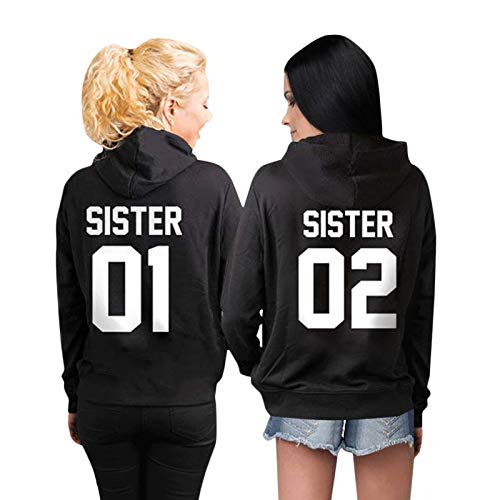 Minetom Best Friends Damen Sister Pullover Hoodie Für Zwei Mädchen Beste Freunde BFF Schwester Kapuzenpullover Sweatshirt Geschenk B Schwarz 01 40 von Minetom