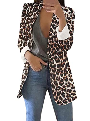 Minetom Blazer Damen Drucken Blazer Jacke Langarm V-Ausschnitt Mantel Business Anzug Ohne Verschluss Outfit Longblazer A Leopard 3XL von Minetom