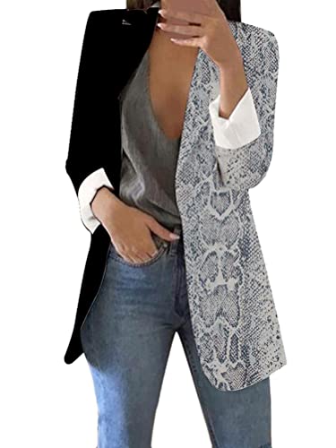 Minetom Blazer Damen Drucken Blazer Jacke Langarm V-Ausschnitt Mantel Business Anzug Ohne Verschluss Outfit Longblazer A Schlange M von Minetom