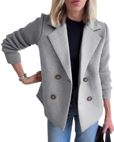 Minetom Blazer Damen Herbst Winter Anzug Jacke Elegant Langarm Business Geschäft Büro Arbeit Revers Mantel mit Knopf A Grau M von Minetom
