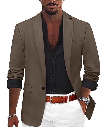 Minetom Blazer Herren Regular Fit Anzug Sakko 1 Knöpfe Freizeit Für Männer Klassisch Jacke Für Hochzeit Business Anzugjacke A Braun XXL von Minetom