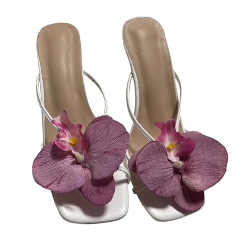 Minetom Blumen Sandalen Damen High Heels Stiletto Sandaletten Elegant Hausschuhe Peep Toe Sommersandalen Abend Party Büro Schuhe A Rose 41 EU von Minetom