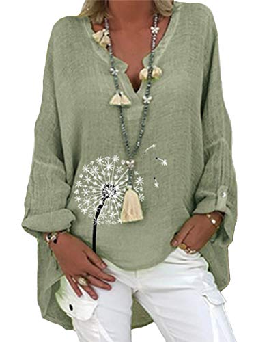 Minetom Bluse Damen Langarm Oberteil Casual V-Ausschnitt Tops Tunika Lose Baumwolle Große Größen Hemd Leinenbluse Oversized Bluse C Grün XXL Minetom Bluse Damen Langarm Oberteil Casual V-Ausschnitt Tops Tunika Lose Baumwolle Große Größen Hemd Leinenbluse Oversized Bluse C Grün XXL von Minetom