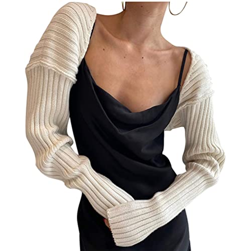 Minetom Bolero Damen Festlich Hochzeit Strickbolero Bolero Kurze Strickjacke Cardigan Langarm Schulterjacke Strick Oberteile Weiß L von Minetom