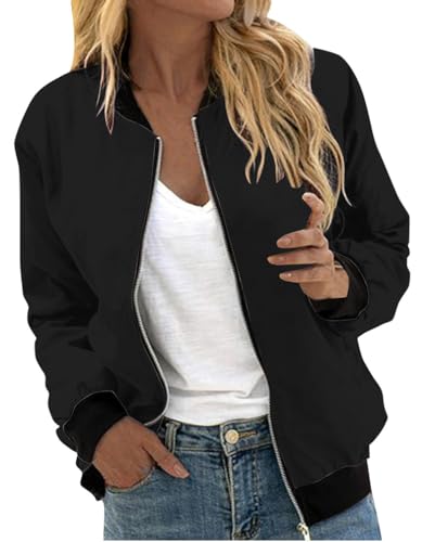 Minetom Bomberjacke Damen Jacke Casual Langarm Outwear ReißVerschluss Leichte Übergangsjacke Bikerjacke Frühling Sommer Mantel A Schwarz XXL Minetom Bomberjacke Damen Jacke Casual Langarm Outwear ReißVerschluss Leichte Übergangsjacke Bikerjacke Frühling Sommer Mantel A Schwarz XXL von Minetom