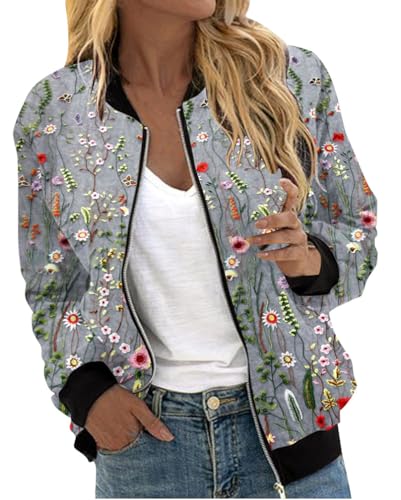Minetom Bomberjacke Damen Jacke Casual Langarm Outwear ReißVerschluss Leichte Übergangsjacke Bikerjacke Frühling Sommer Mantel B Mehrfarbig L Minetom Bomberjacke Damen Jacke Casual Langarm Outwear ReißVerschluss Leichte Übergangsjacke Bikerjacke Frühling Sommer Mantel B Mehrfarbig L von Minetom